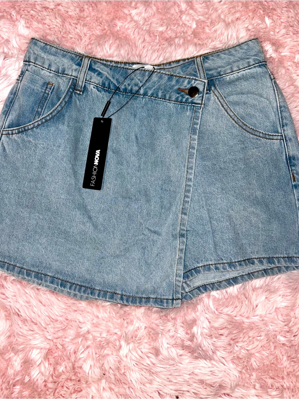 Fashion Nova Light Blue Denim Skort with Front Panel